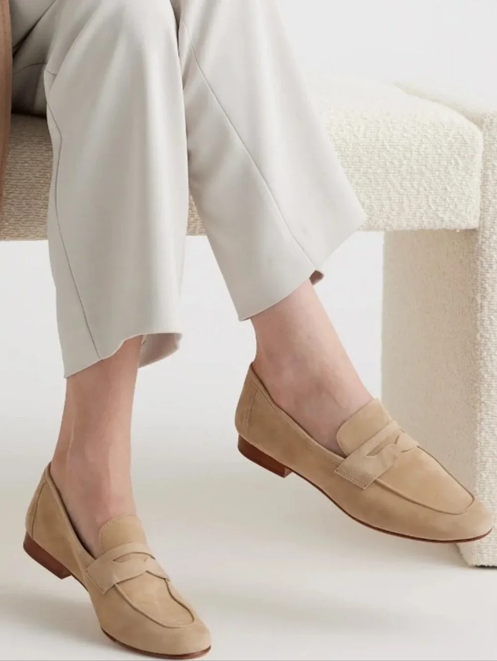 Quince Beige Suede Penny Loafers